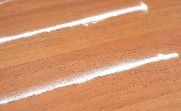 Listras Cocaína Mesa Madeira — Fotografia de Stock