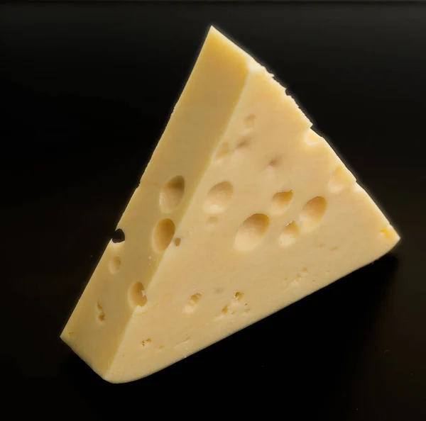 Piece Cheese Black Backround — Stock Photo, Image