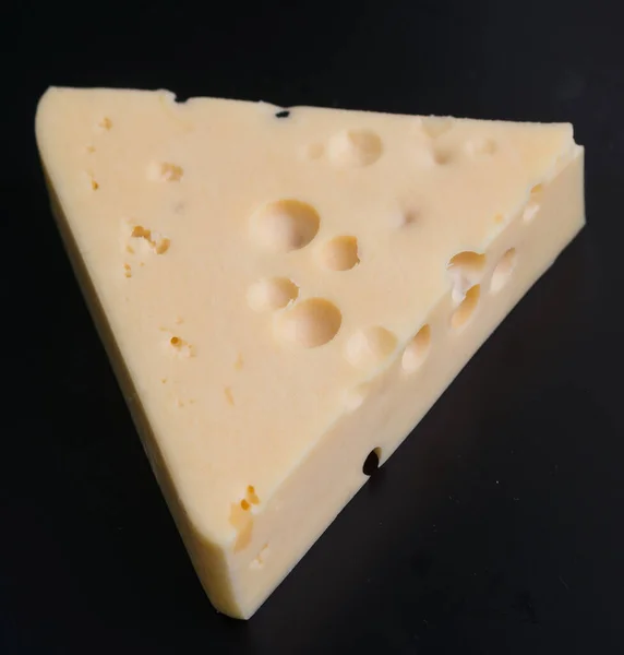 Piece Cheese Black Backround — Stock Photo, Image