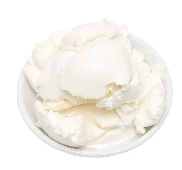 Mascarpone Crema Formaggio Ciotola Vetro Sfondo Bianco — Foto Stock