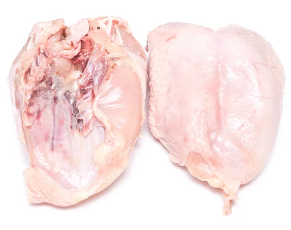 Két Csirkemell Fehér Alapon Izolált Bőrrel — Stock Fotó