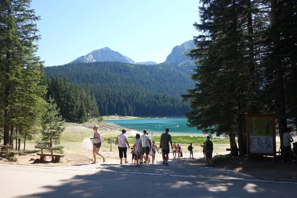 Srpna 2017 Lidé Černém Jezeře Crno Jezero Jezero Hoře Durmitor — Stock fotografie