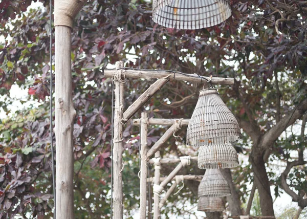 Row Street Wooden Lamps — Stock Photo, Image