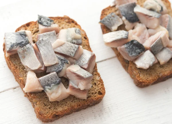 Two Open Sandwiches Herring — Stock Photo, Image