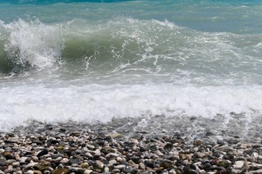 Bir çakıl taşı kumsalında el salla