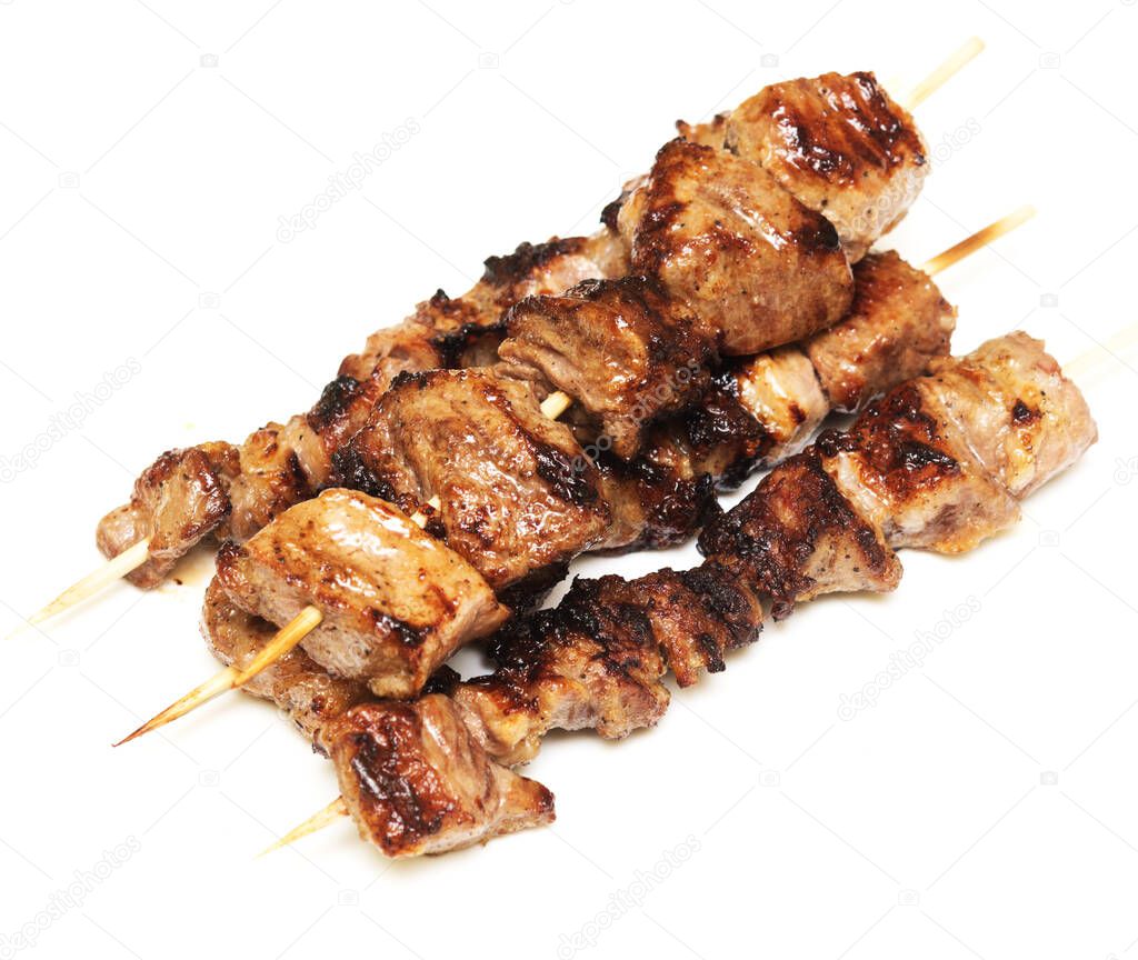 Pork kebabs isolated on white background