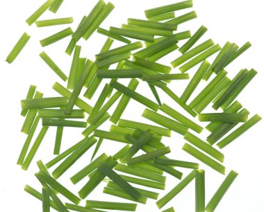 Beyaz arkaplanda yeşil soğan izole edildi