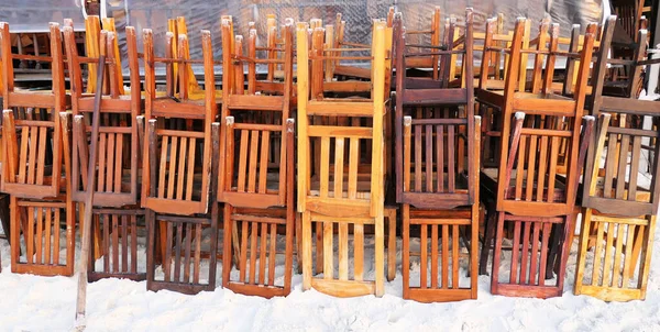 Stack Wooden Chairs Beach — Stock Photo, Image