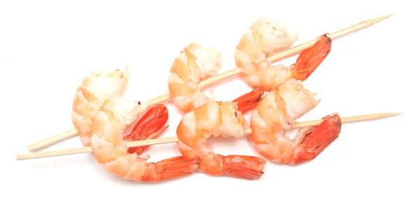 Two Shrimps Kebabs Isolated White Background — Stock Photo, Image