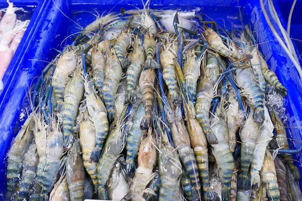 Crevettes Tigrées Fraîches Dans Marché — Photo