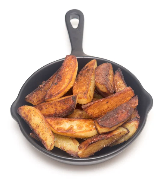 Tranches Pommes Terre Frites Dans Une Casserole Isolée Sur Fond — Photo