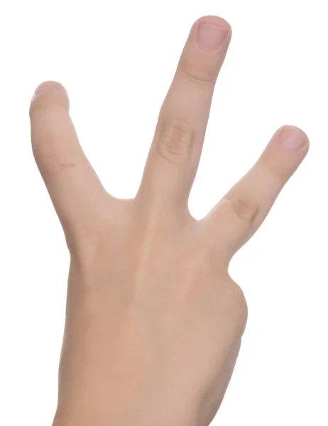 Child Hand Showing Three Fingers Isolated White Background — Stock Photo, Image