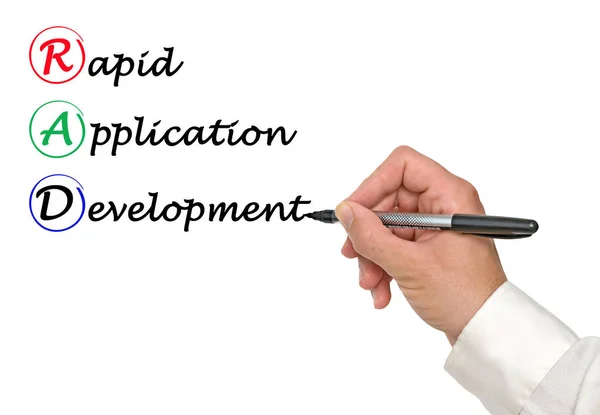 Man Presenterar Rapid Application Development Rad — Stockfoto