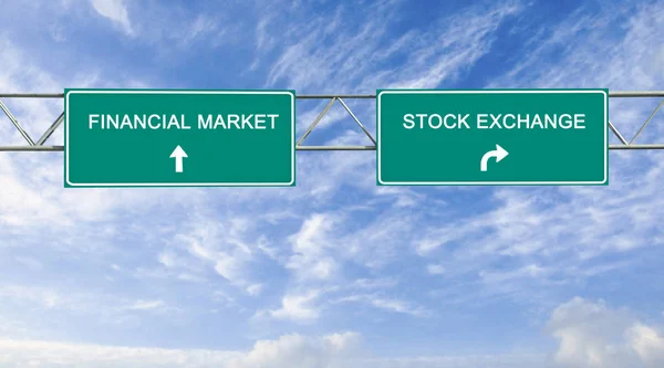 Road Sign Stock Exchange Financial Market — Stock Photo, Image