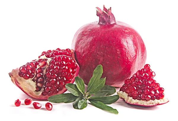 Granátové Jablko Ovoce Větvička Izolovaných Bílém Pozadí — Stock fotografie