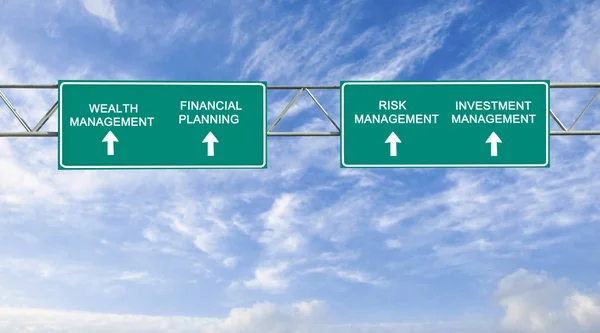 Road sign to wealth management — Stock Photo, Image