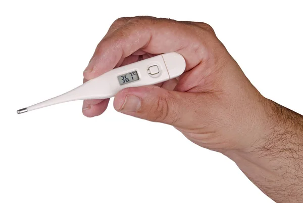 Elinde tıbbi dijital termometre — Stok fotoğraf
