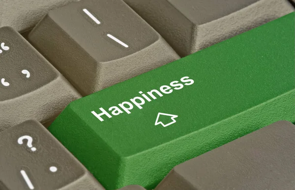 Teclado Con Tecla Verde Para Felicidad — Foto de Stock