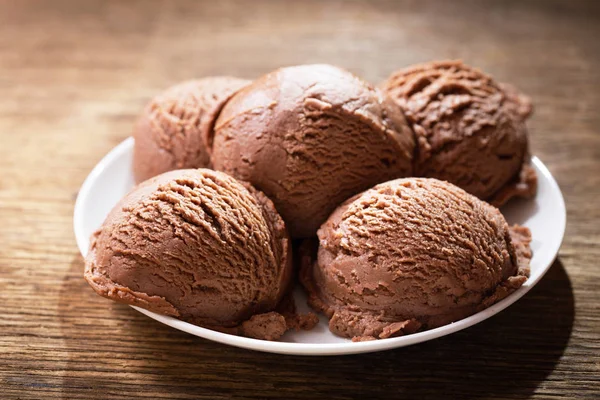 plate of chocolate ice cream scoops