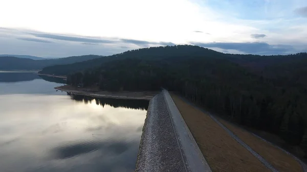 Imagen Aérea Del Lago Batak Dam Hora Puesta Del Sol — Foto de Stock