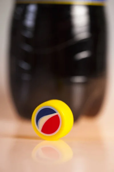 Dorkovo Bulgaria Aprile 2019 Pepsi Cola Cap Fondo Blu Bokeh — Foto Stock