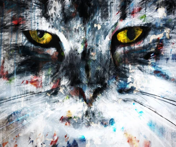 Abstract Art Cat Portrait Digital Watercolor Painting — Stock Photo, Image