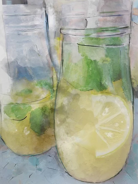 Hand drawn lemonade, waterlocol lemanade painting — Stock Photo, Image