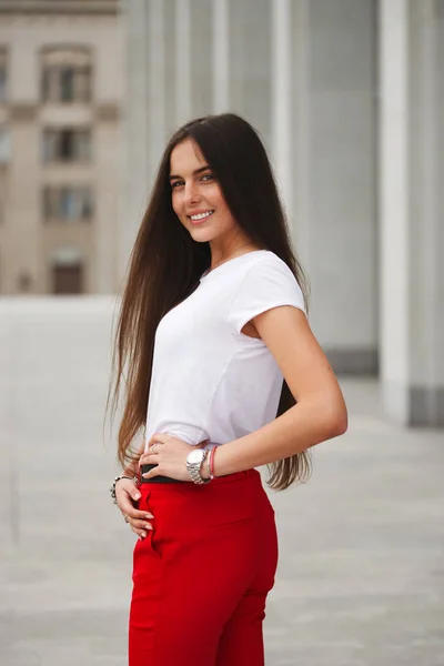 Portrait of beautiful brunette with long hair — Stock Photo, Image