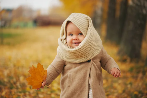 Linda chica feliz en el parque de otoño — Foto de Stock