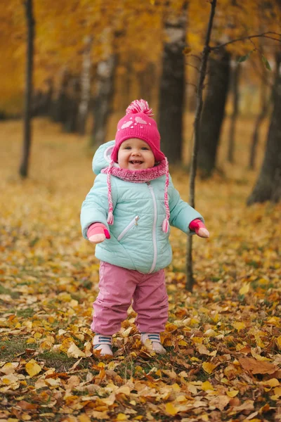 Menina feliz bonito no parque de outono — Fotografia de Stock