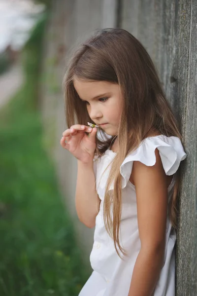 Glad liten tjej med långt hår — Stockfoto