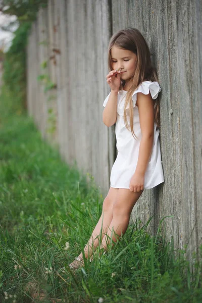Glad liten tjej med långt hår — Stockfoto