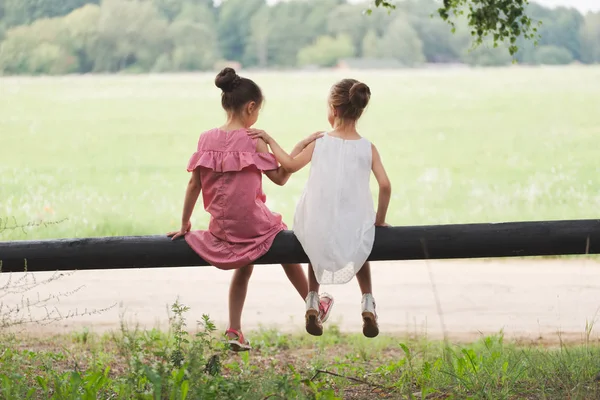 Bästa glada vänner som spelar i sommar parken — Stockfoto