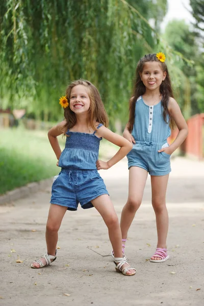 Foto de dos niñas en el parque de verano — Foto de Stock