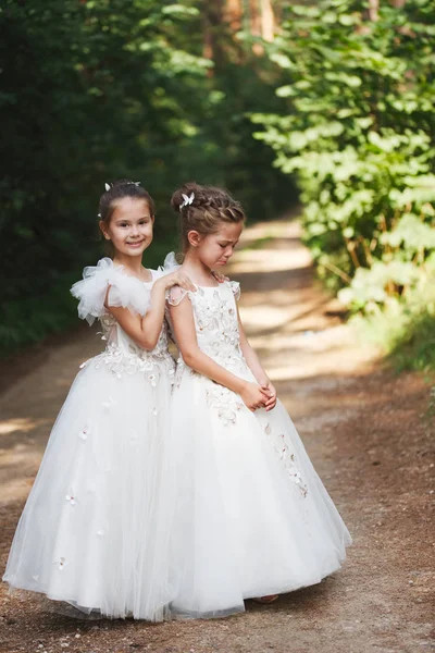 Fete frumoase fericite cu rochii de mireasa albe — Fotografie, imagine de stoc