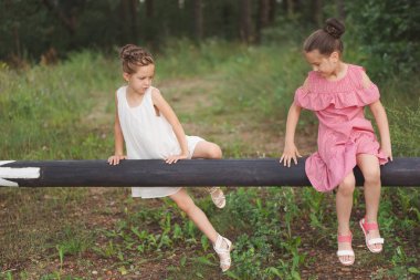 Yaz parkında oynayan en iyi mutlu arkadaşlar