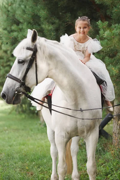 ormanda beyaz at üzerinde mutlu küçük prenses