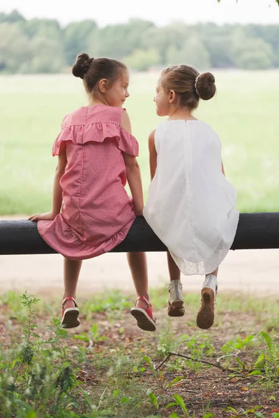 Bästa glada vänner som spelar i sommar parken — Stockfoto