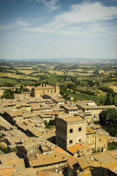 Widok Góry Średniowieczne Miasteczko San Gimignano Toscanaa Włochy — Zdjęcie stockowe