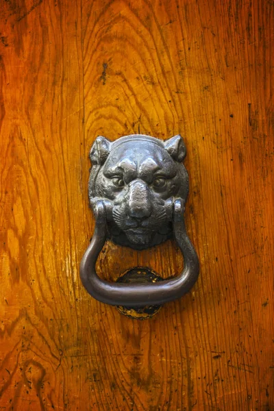 Old Kind Lion Look Door Knocker Big Wooden Very Old — Stock Photo, Image
