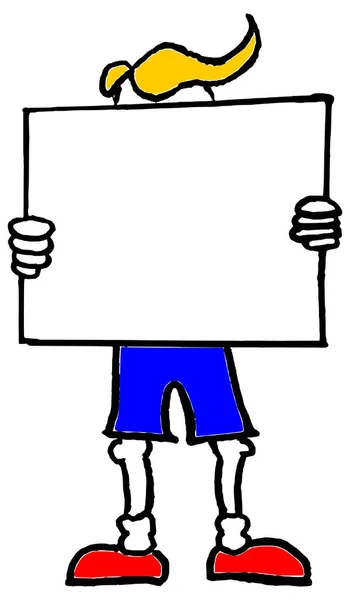 Cartoon Man Met Witte Blanco Protestbord Banner — Stockvector