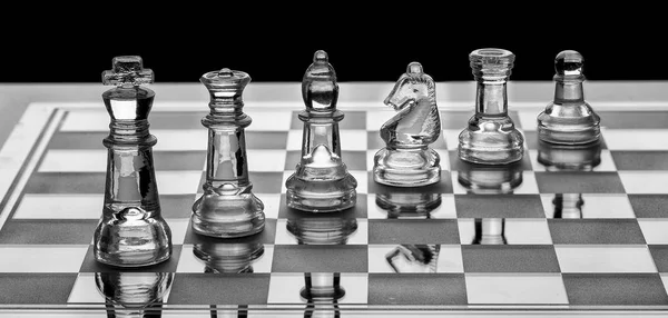 Assortment Glass Chess Pieces Board Black White Shade — Stock Photo, Image