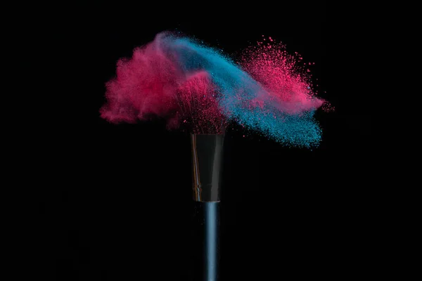 Maquillaje Azul Rosa Pincel Polvo Golpeado Una Nube Mixta —  Fotos de Stock