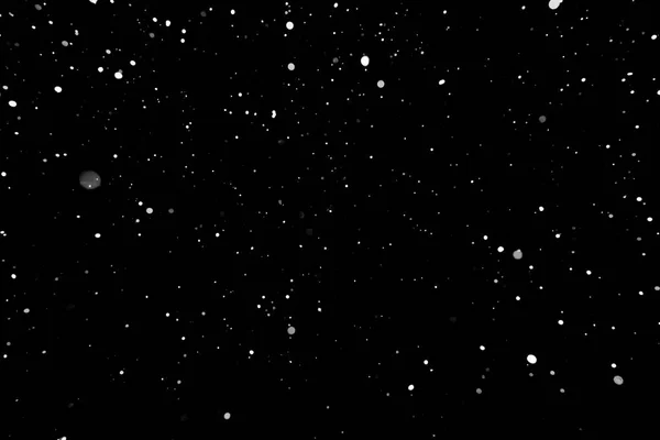 Schneesturm Bokeh Lichter Auf Schwarzem Hintergrund Schuss Fliegender Schneeflocken Der — Stockfoto