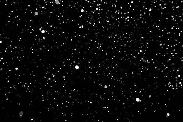 Textura Tormenta Nieve Luces Bokeh Sobre Fondo Negro Plano Copos — Foto de Stock