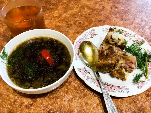 Zupa Rosół Mięsa Pieprz Posiłek Herbaty — Zdjęcie stockowe