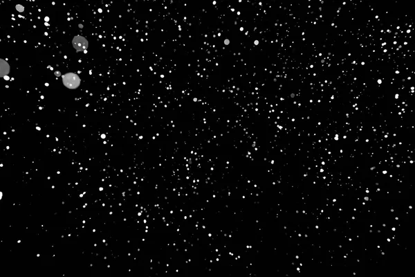 Snowstorm Texture Bokeh Lights Black Background Shot Flying Snowflakes Air — Stock Photo, Image