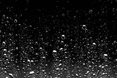 Siyah cam üzerinde yağmur damlaları