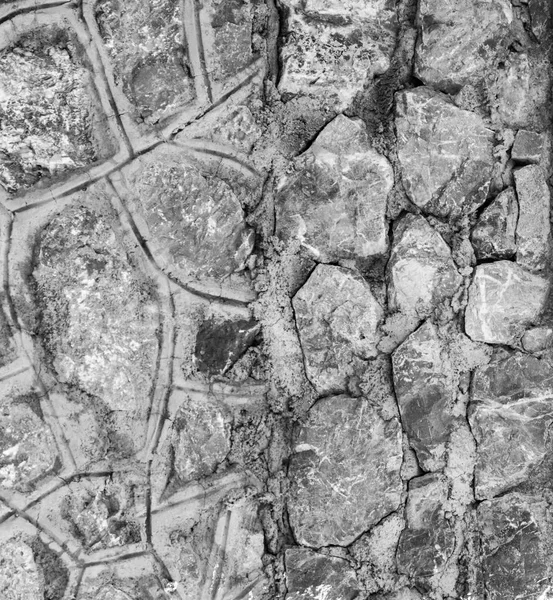 Brukiem Kamiennym Ściana Czarno Białe — Zdjęcie stockowe