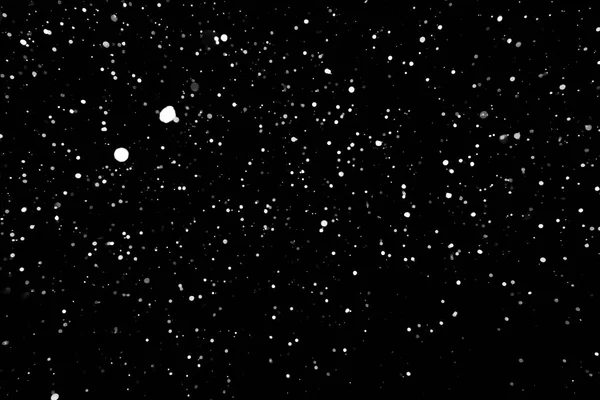 Snowstorm Texture Bokeh Lights Black Background Shot Flying Snowflakes Air — Stock Photo, Image